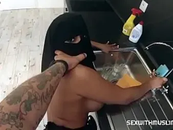 Big-titted Muslim wifey gets her cock-squeezing caboose screwed in the long run b for a long time dressed in a hijab